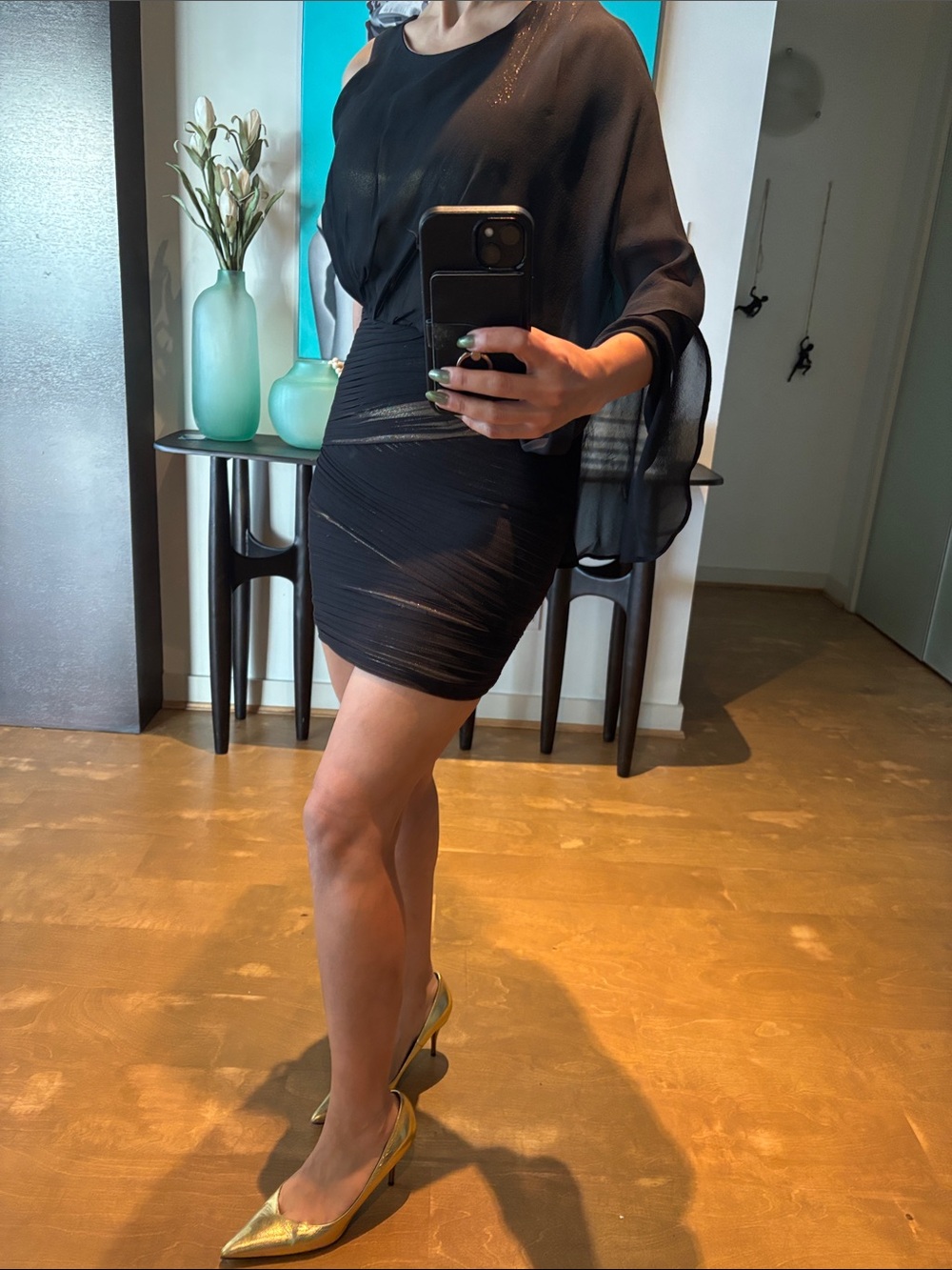BCBGMaxAzria Black Sheer-Sleeve Mini Dress